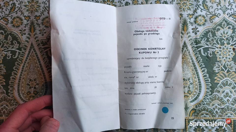 Ksiązka gwarancyjna 2484 POLMOZBYT Skoda 110 Wieluń
