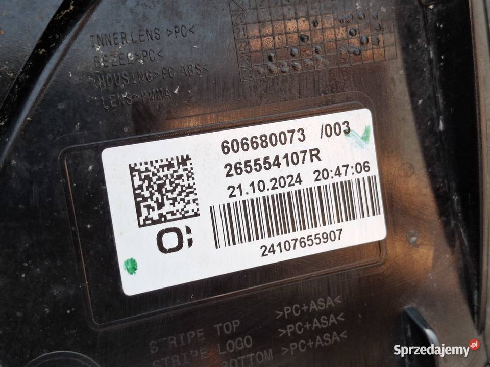 DACIA JOGGER LAMPA LEWY TYŁ LEWA TYLNA ORYGINAŁ lubuskie Bieleń sprzedam