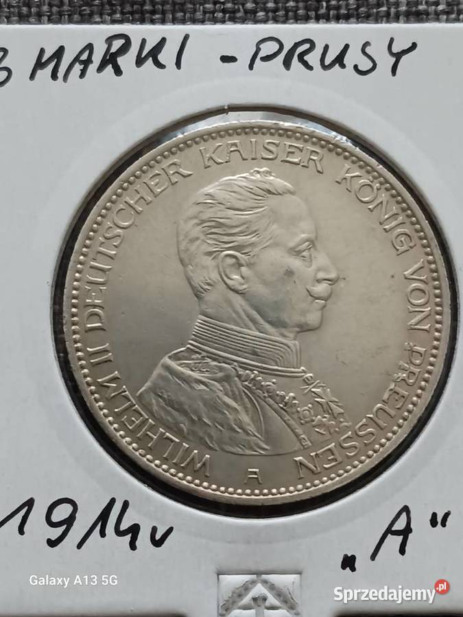 3 Marki Prusy Wilhelm II 1914 r men A Śliczny Konin