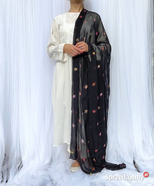 Duża chusta szal dupatta haft floral szyfon Szczecin