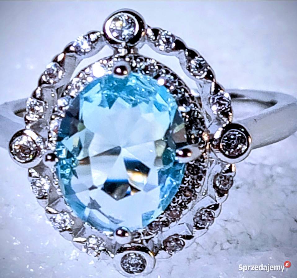 Wyprzedaż Stylowy Piękny Pierścionek z Błękitnym Poraj