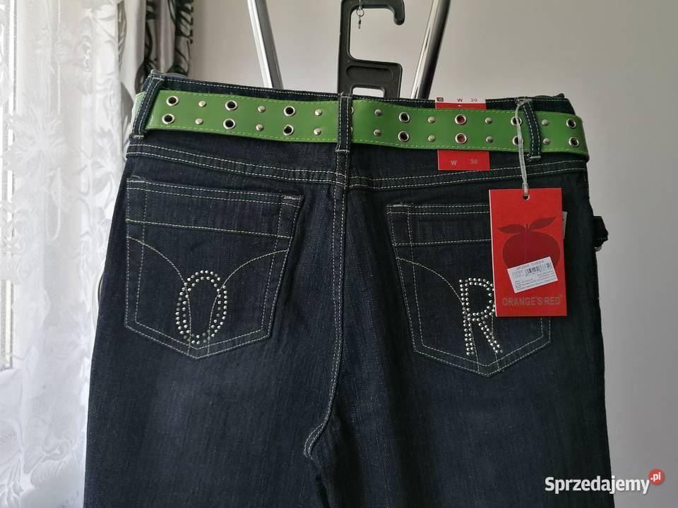 NOWE DAMSKIE SPODNIE JEANSOWE Z PASKIEM ORANGES Odzież damska Łódź sprzedam