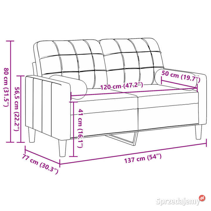 2osobowa sofa z poduszkami czarna 120 aksamit Warszawa