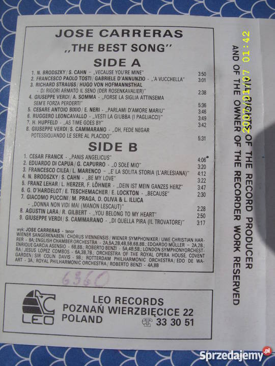 Kaseta J CARRERASTHE BEST SONGS LEO Płyty i kasety Wołów