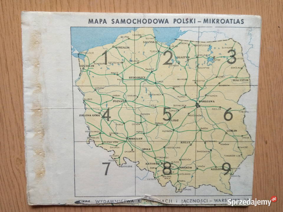 Mapa samochodowa Polski mikroatlas lata 60te PRL Dąbrowa Górnicza sprzedam