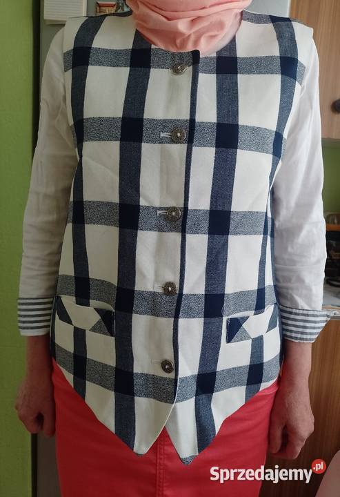2XL3XL Biało granatowa kamizelka garniturowa z