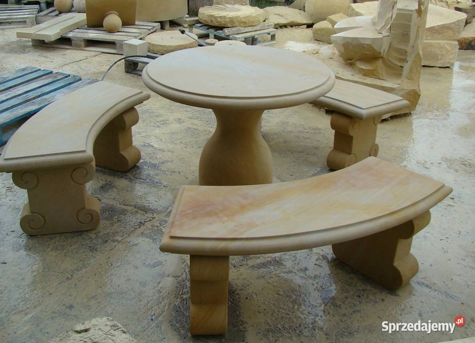 stół ławki z piaskowca kamień naturalny Architektura ogrodowa Kamienna Góra