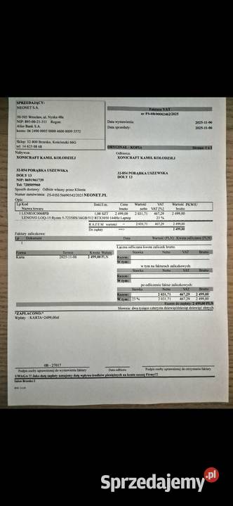 Laptop Gamingowy LENOVO LOQ15 ryzen 5 RTX3050 małopolskie