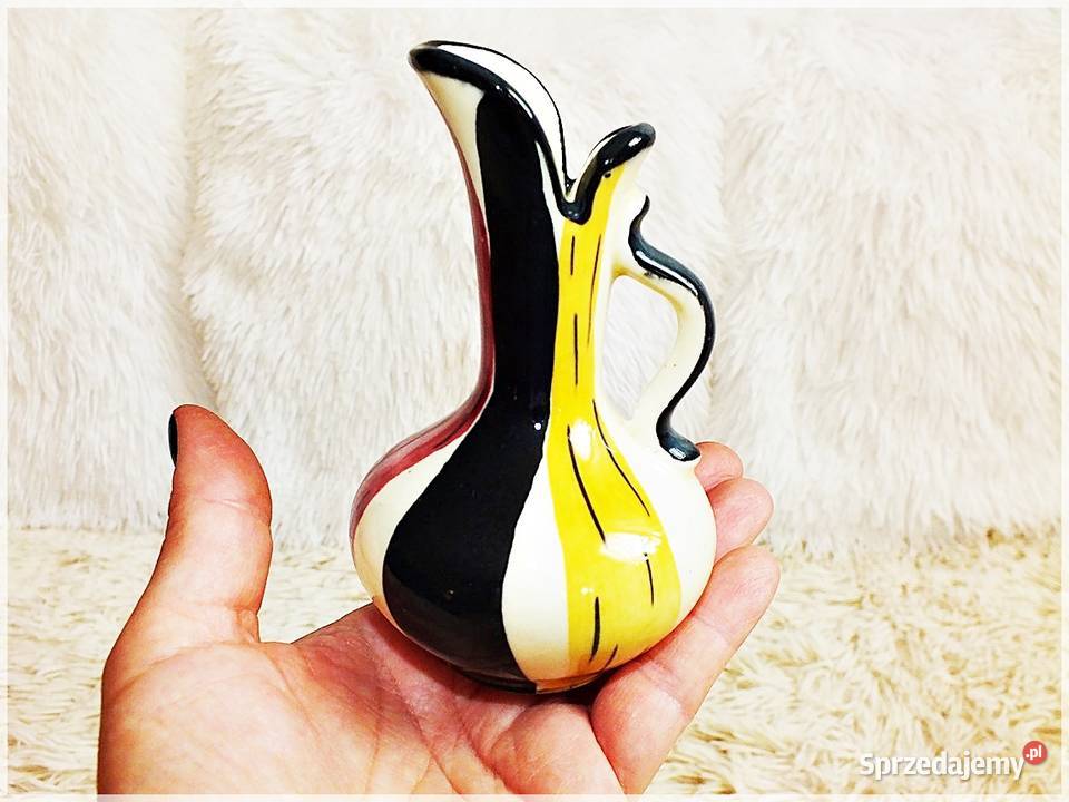 Stary kolorowy wazonik ceramiczny Sygnowany z Żary