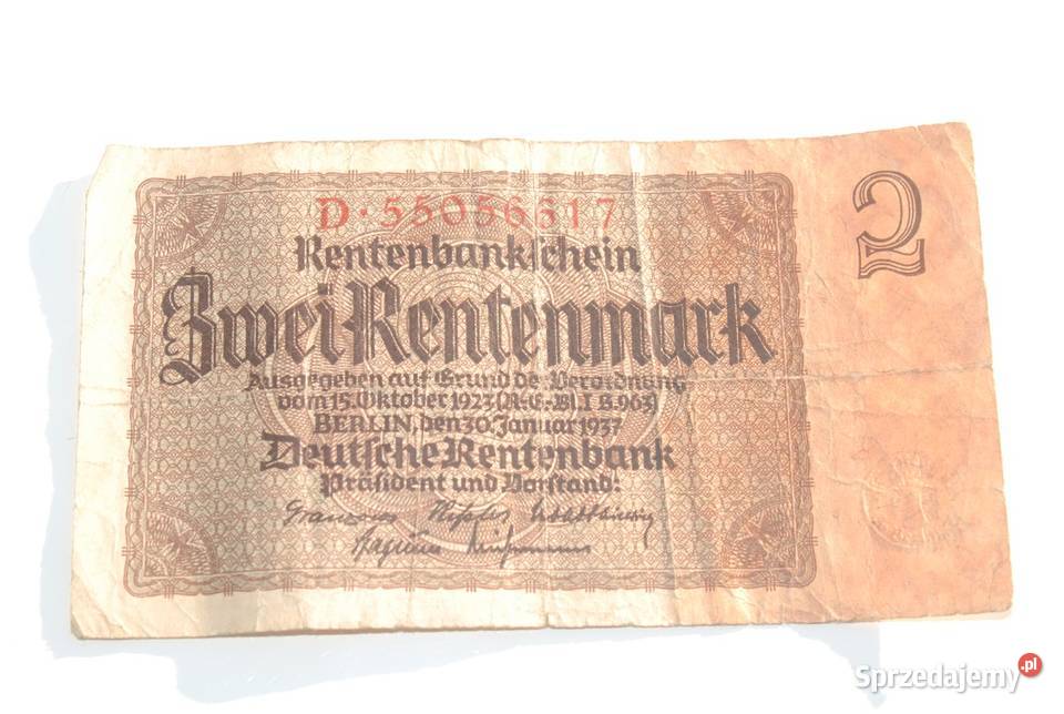 Stary banknot 2 marki 2 Rentenmark 1937 antyk Cieszyn