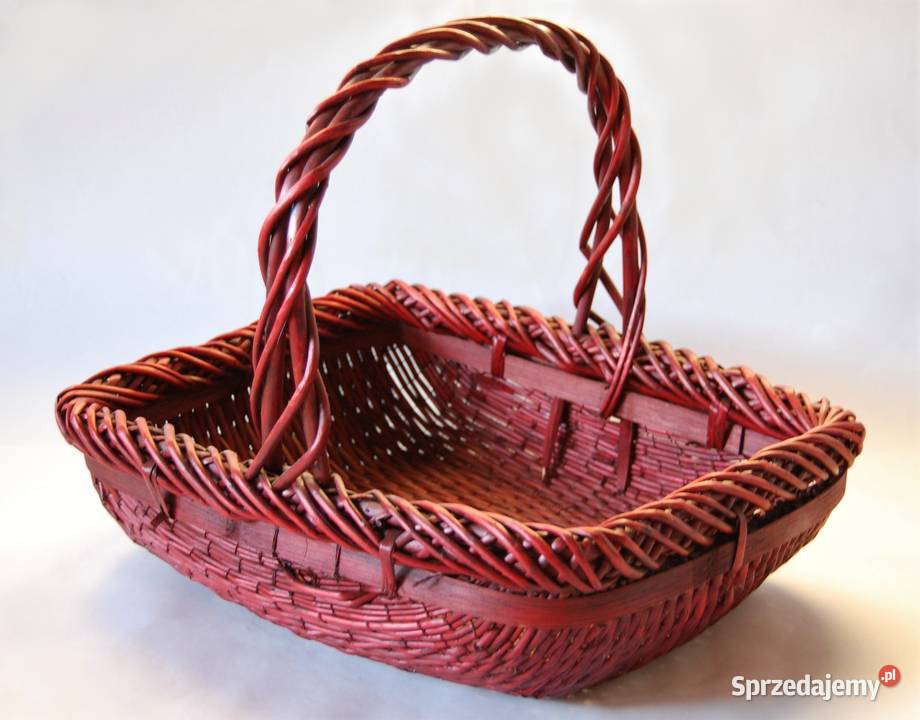 Kosz pleciony drewniany wiśniowy bordowy rattan Lublin