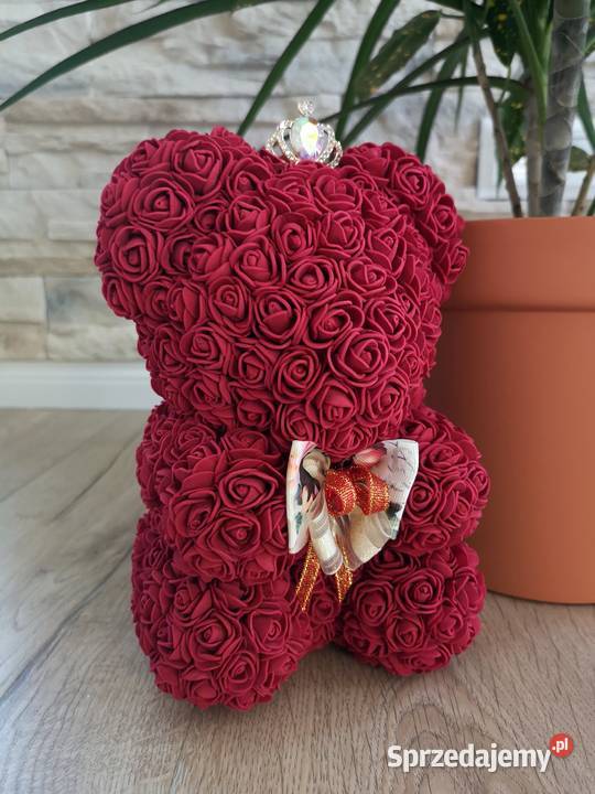 Miś z róż piankowych bordowy wys 25