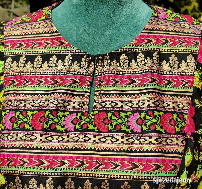 Czarna tunika folk XXL 44 bawełna kwiaty róże Rozmiar 44(XXL) Topy i koszulki Szczecin