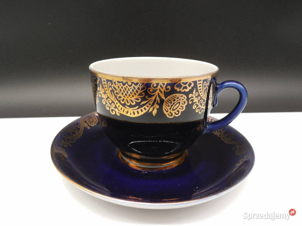 ŁOMONOSOW KOBALTOWA FILIŻANKA ZE SPODKIEM wielkopolskie