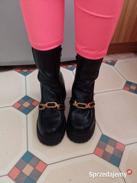 40 ASOS Skórzane Bogato zdobione Botki trapery czarny Kraków