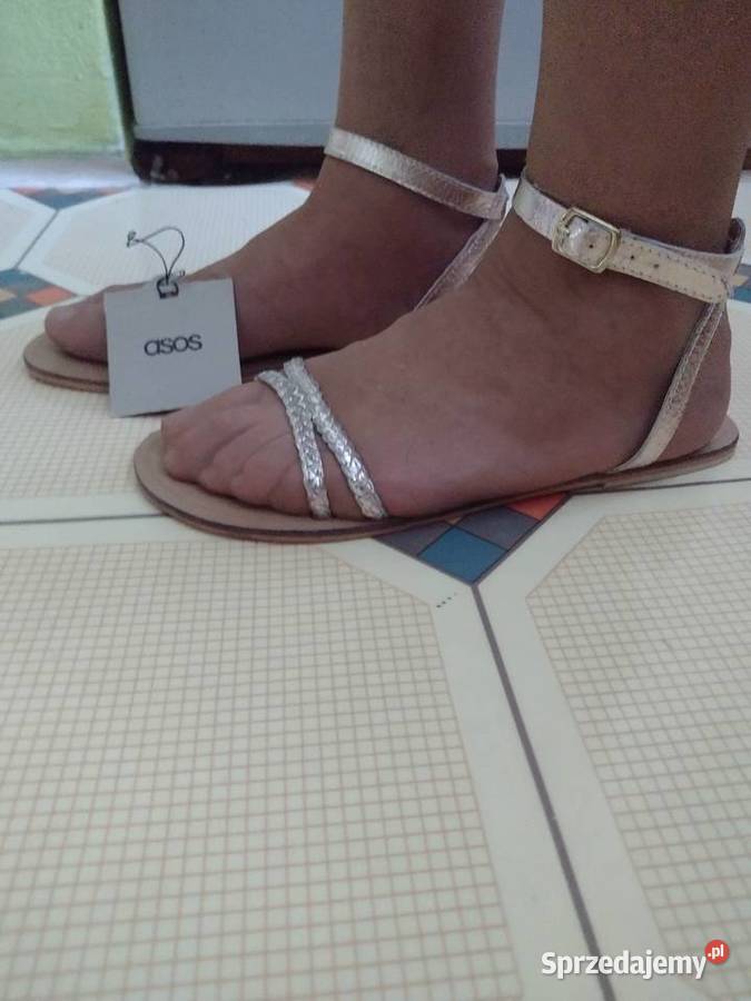 41 ASOS Skórzane złote sandałki z Londynu NOWE 27cm
