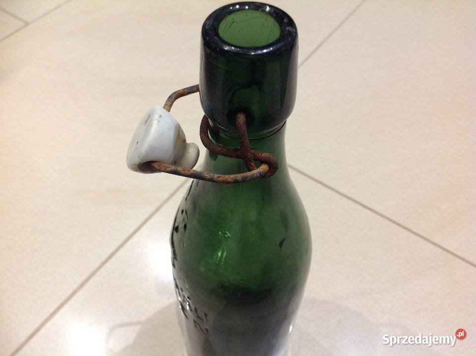 Stara Butelka Szklana z Porcelanką poj 05 L