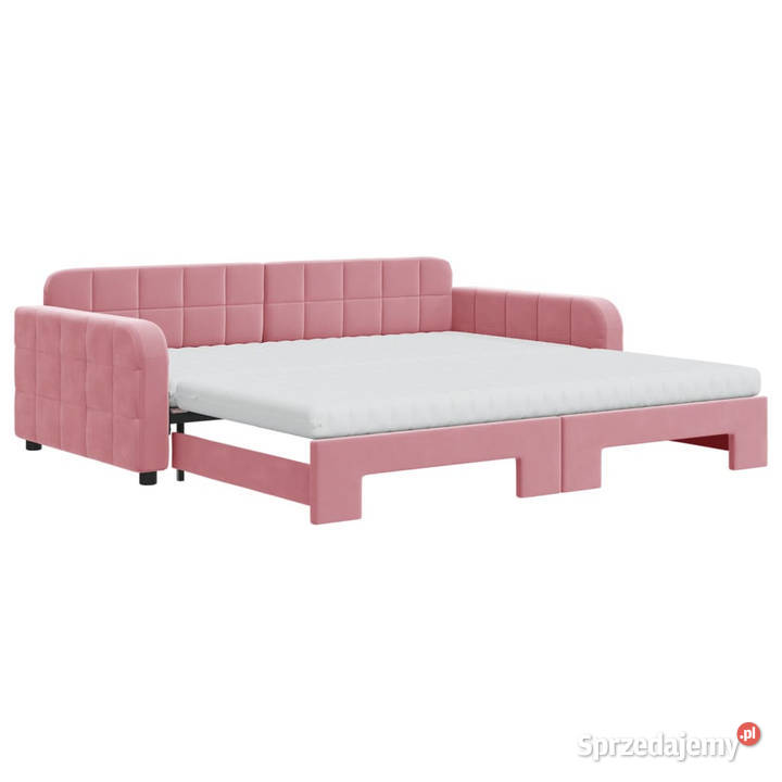 Sofa rozsuwana z materacami różowa aksamit Warszawa