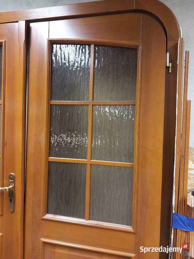 drzwi salonowe drewniane dwuskrzydłowe piękne Kraków sprzedam