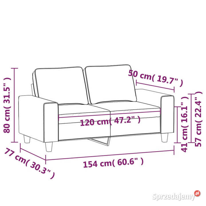 Sofa 2osobowa czarna 120 tapicerowana tkaniną Warszawa