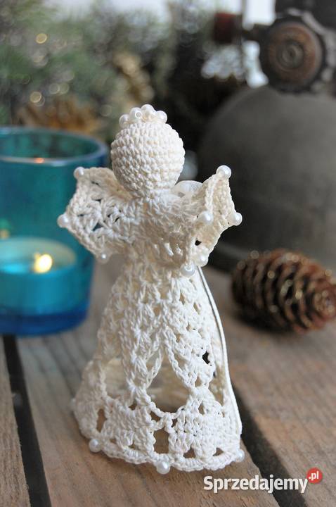Aniołek szydełkowy z perełkami ecru kremowy 10 lubelskie Lublin