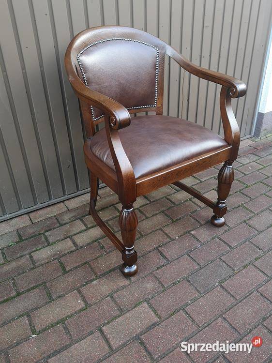 Stary Fotel Krzesło Dębowy Gabinetowy Antyk Swarzędz