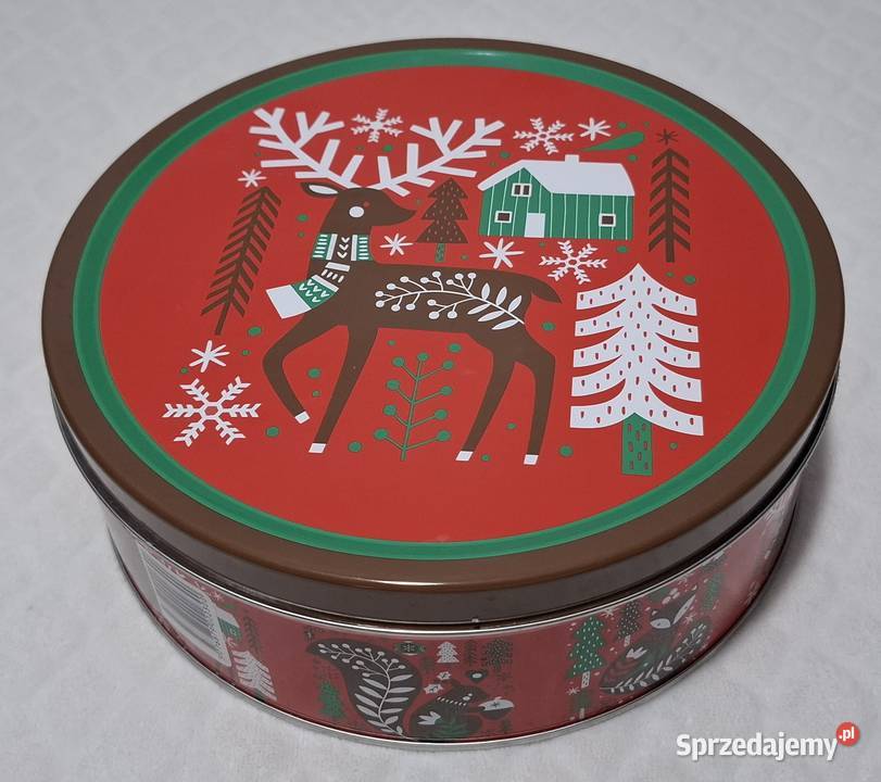 Pojemnik metalowy z pokrywką okrągły renifer Czeladź