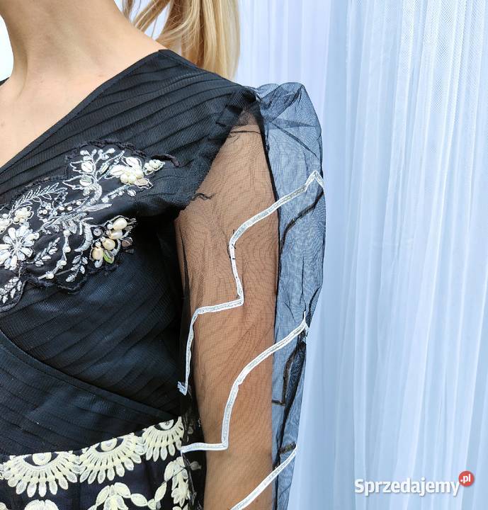 Czarna suknia balowa L 40 kwiaty floral sprzedam