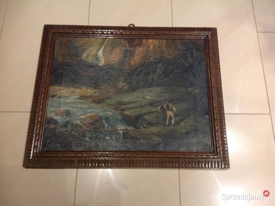 Stary Obraz Olejny w Drewnianej Zdobionej Ramie Nowa Sól