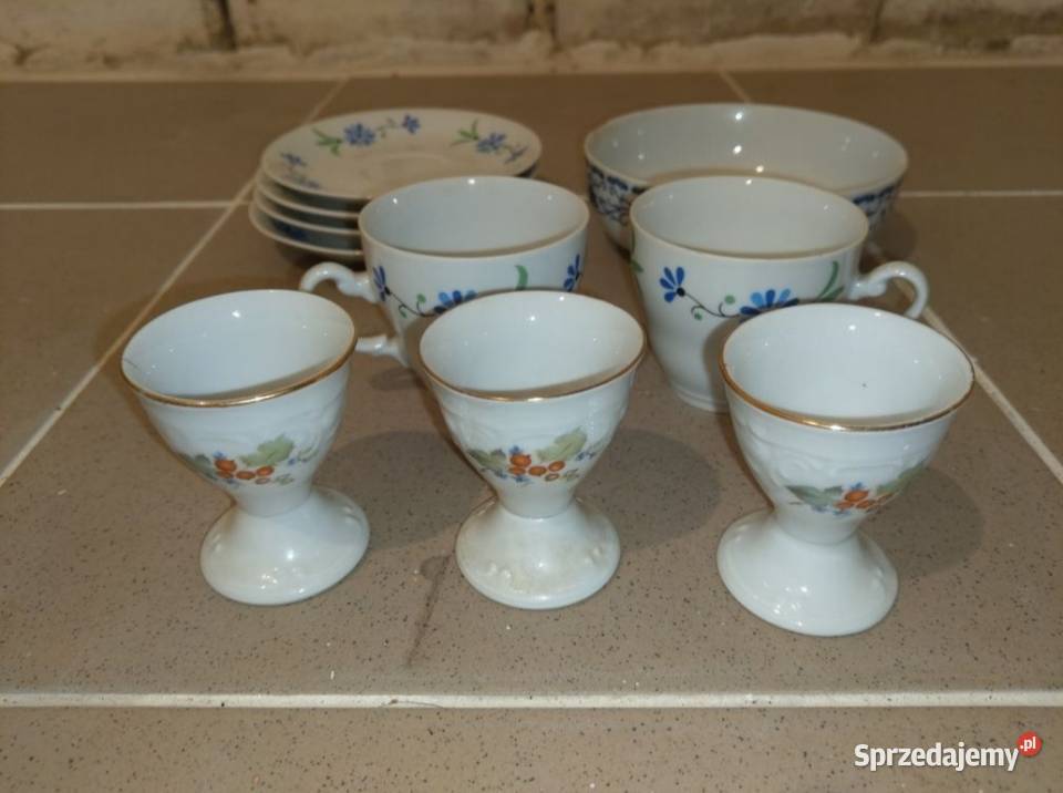 Filiżanki z talerzami porcelanowe Polskie PRL Kołobrzeg