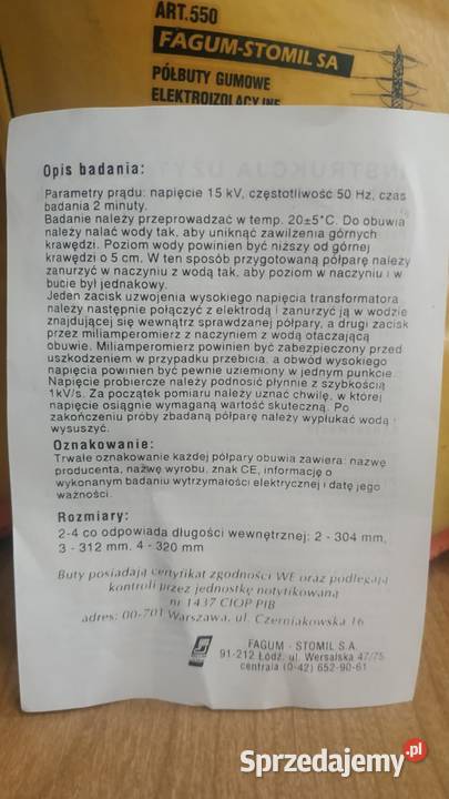 Buty gumowe elektroizolacyjne FAGUMSTOMIL 550 Szczecin