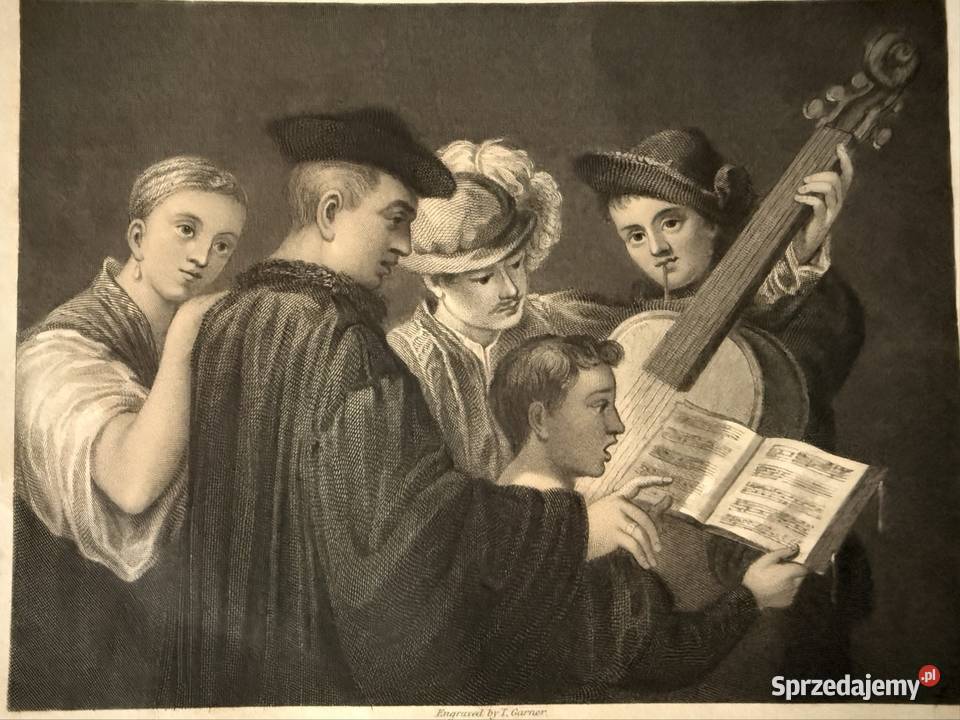 Antyczna rycina staloryt 1835 A Music Party Czerwionka-Leszczyny