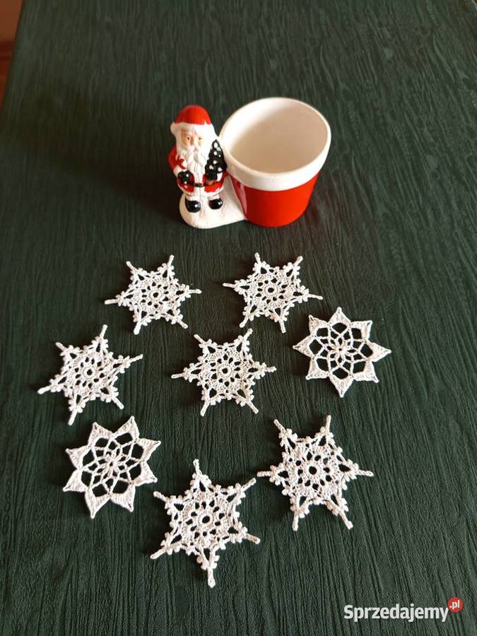 Gwiazdki szydełkowe ozdoby choinkowe rękodzieło biały lubelskie Garbów