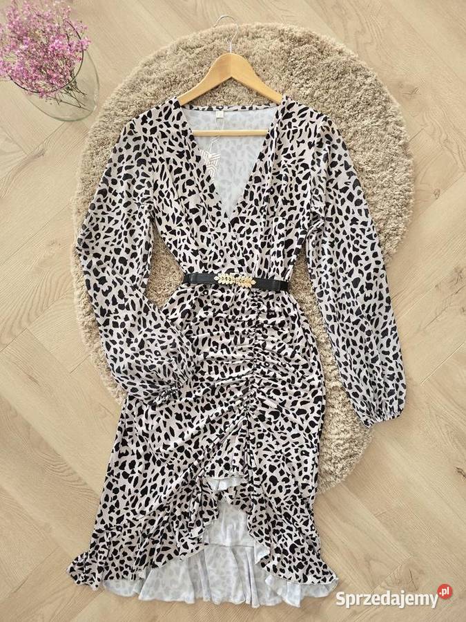 Sukienka drapowany przód Print Centki brązowy/beżowy Wodzisław Śląski sprzedam