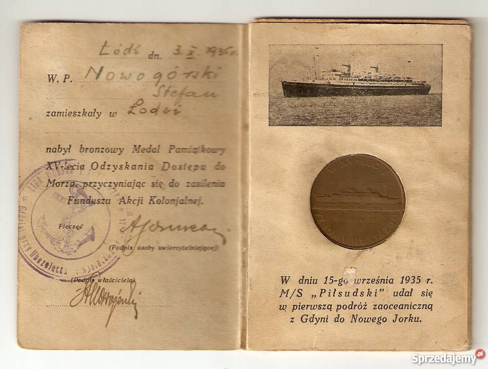 Medal z leg XVlecia Odzyskania Dostępu do Morza śląskie