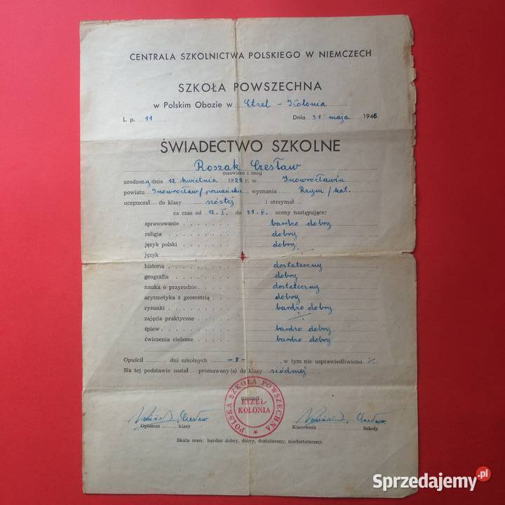 1712 Świadectwo Z Obozu W Etzel Roszak Szczecin