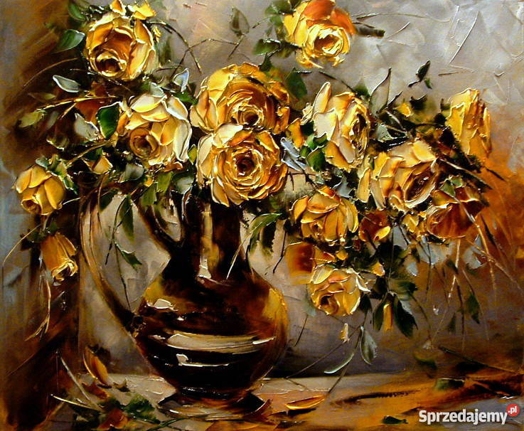 Herbaciane róże Obraz olejny szpachla 60x50 Warszawa