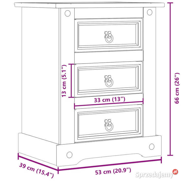 Szafka nocna Corona 53x39x66 lite drewno sosnowe Warszawa
