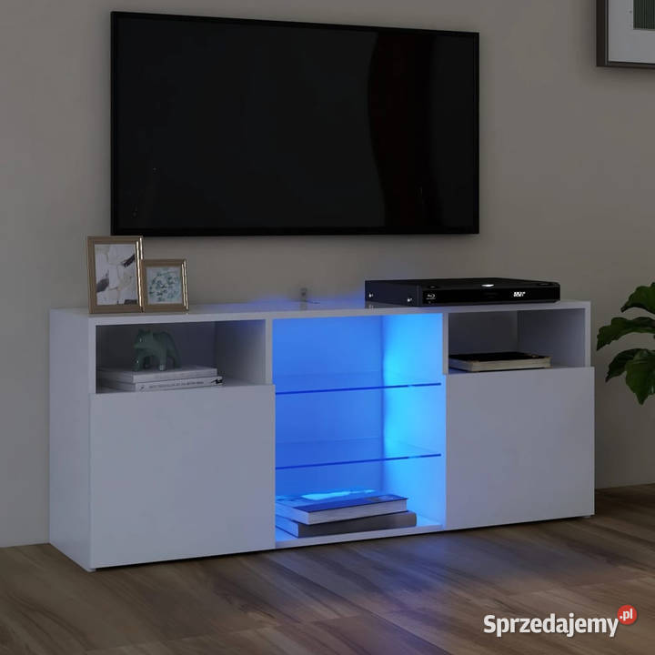 Szafka TV z oświetleniem LED biała 120x30x50 Meble