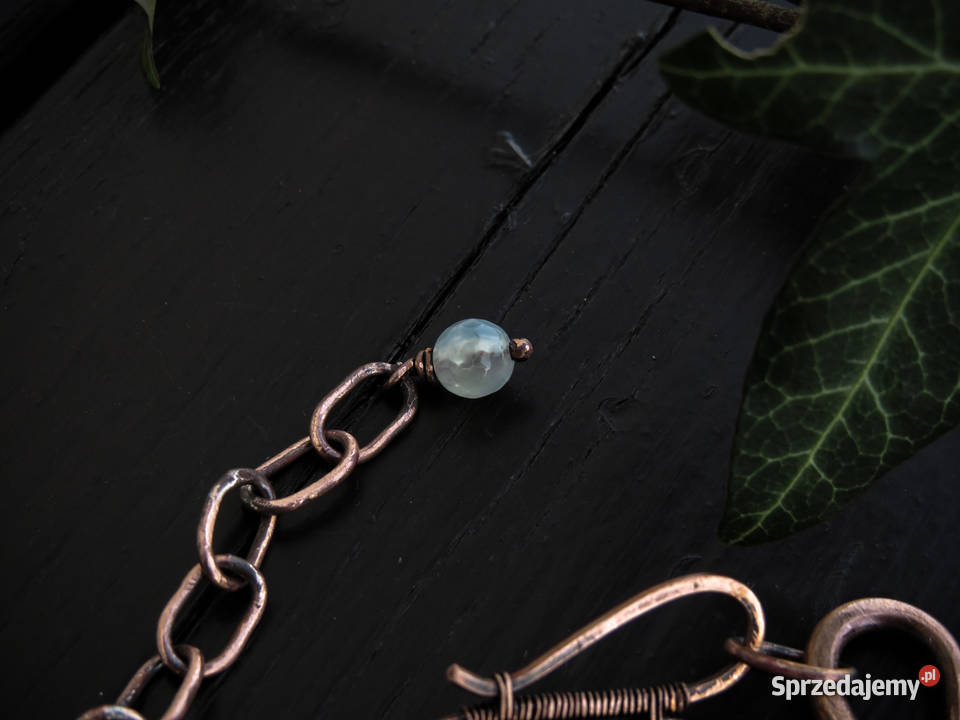 Unikatowa miedziana kolia niebieski agat Kraków