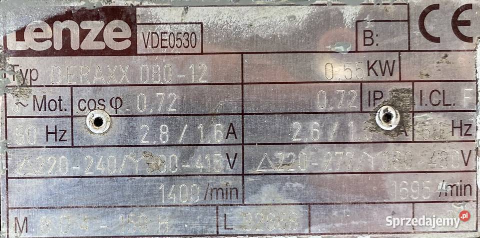 motoreduktor przekładnia 055kW 68obr 3fazowy Pigża