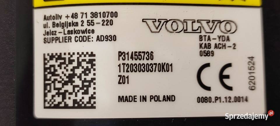 VOLVO XC40 PODUSZKA KOLANOWA AIRBAG 31455736 KTL