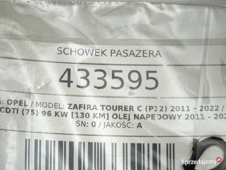 SCHOWEK PASAŻERA OPEL ZAFIRA C Van minibus