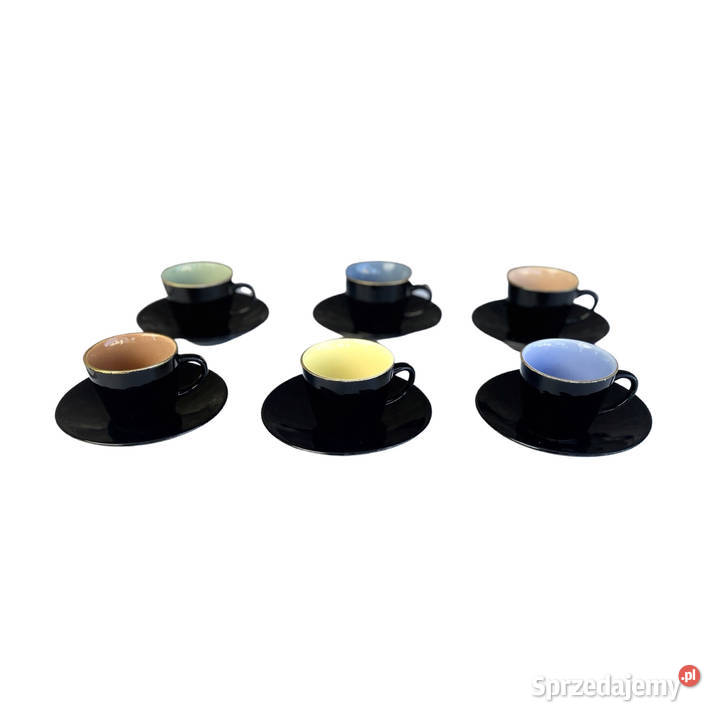 Komplet sześciu kolorowych filiżanek Ditmar Warszawa