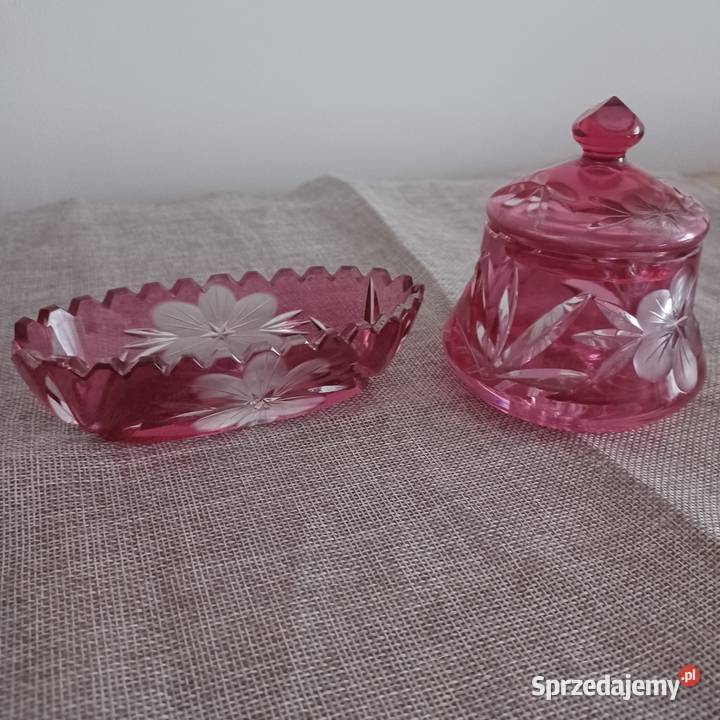 Szlifowana kryształowa burgundowa miseczka Wrocław sprzedam