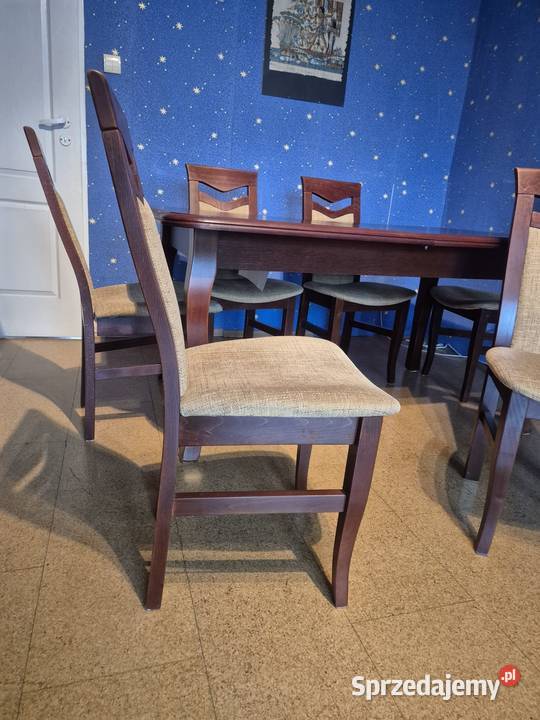 Drewniany stół rozkładany 160250 6 krzeseł Konin