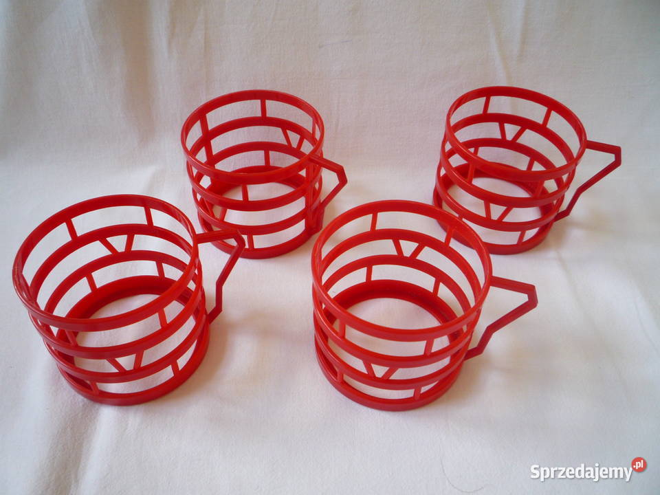 4 Czerwone Koszyczki uchwyty do szklanek PRL Szczecin
