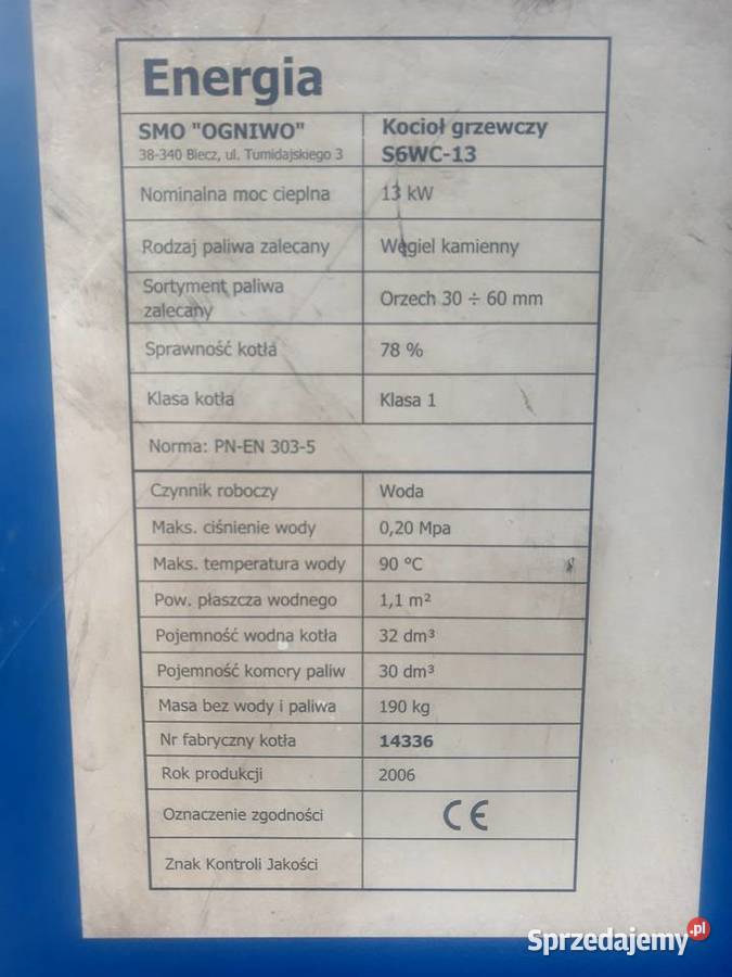 Kocioł grzewczy piec CO OGNIWO węglowy na węgiel Karczmiska Pierwsze