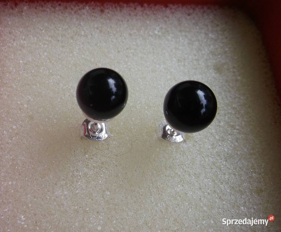 kolczyki srebro 925 sztyfty onyks kulki Suwałki sprzedam