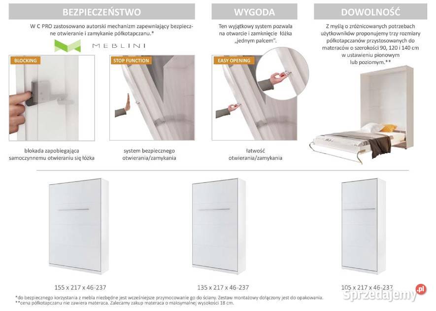 Łóżko chowane zamykane w szafie Półkotapczan Łóżka, wersalki i sofy Wrocław sprzedam